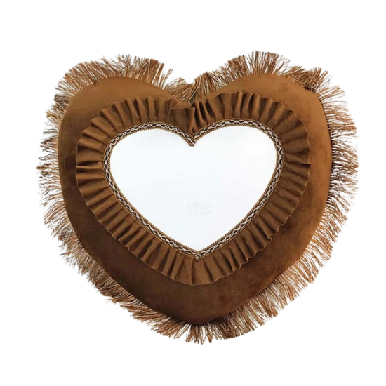 Imported Velvet Cushion Heart Shape Brown